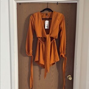 Zaful Orange Tie Front Wrap Bodysuit